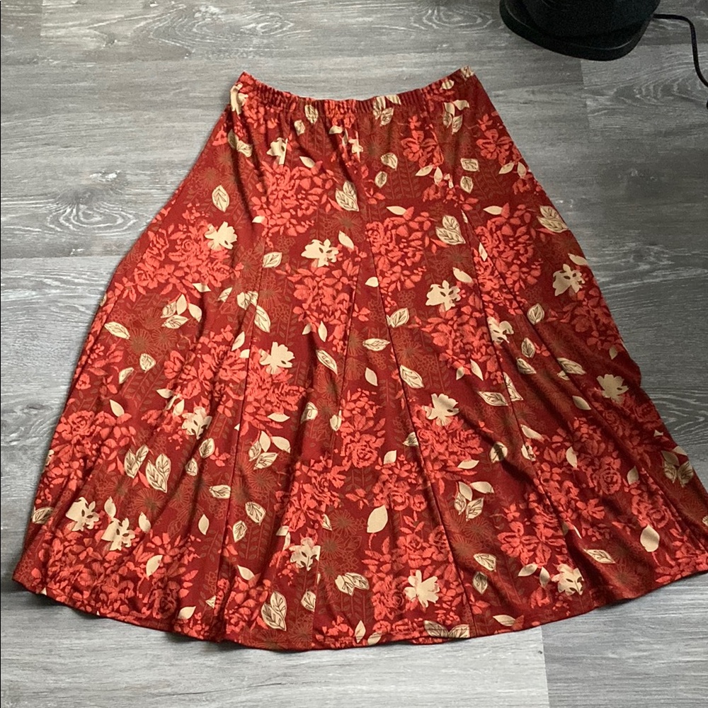 Coldwater Creek A-Line Maxi Skirt in Cream and Green